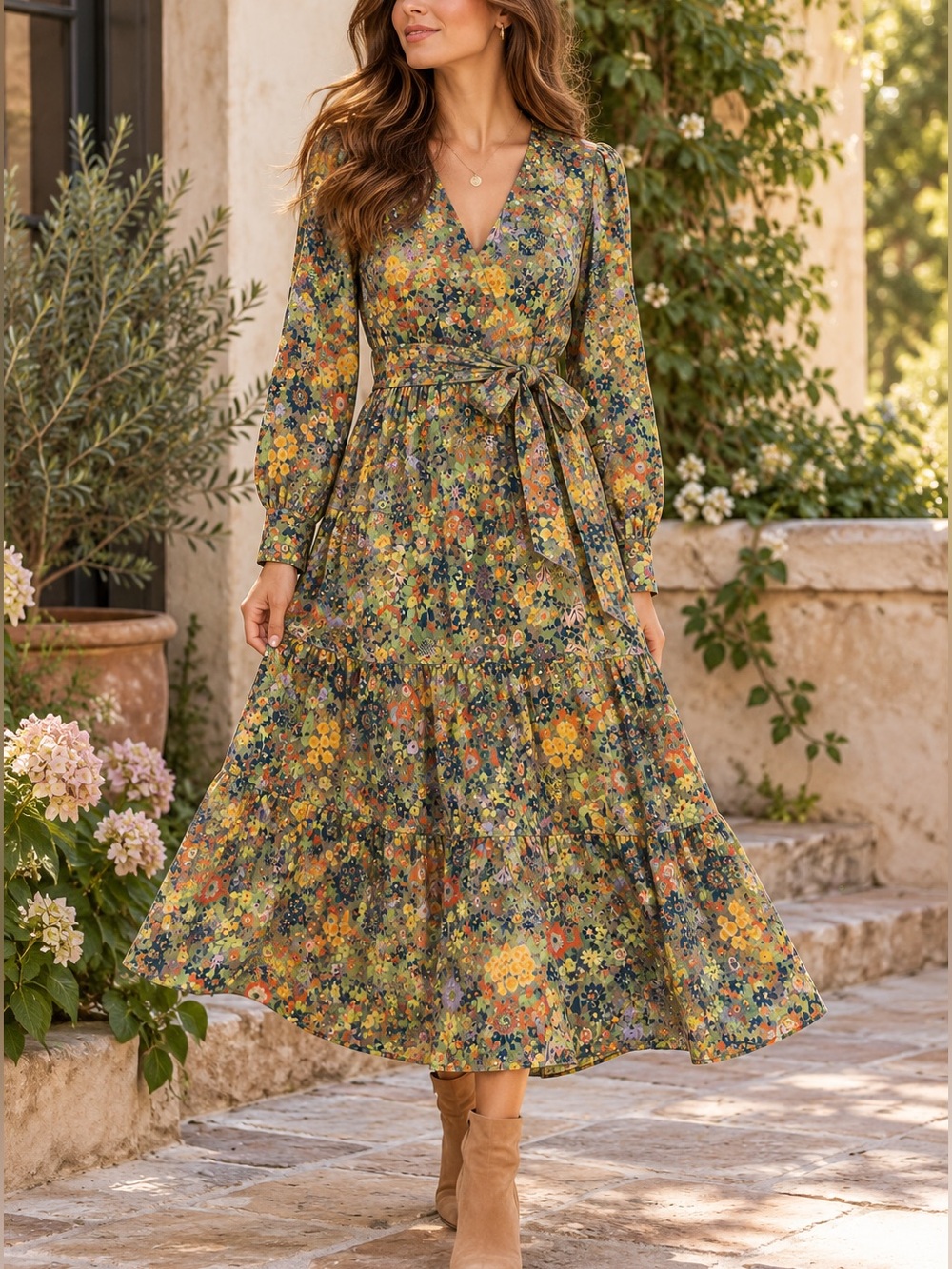 Hutch Floral Tiered Midi Maxi Dress M NWT Cottagecore Boho Belted
